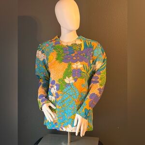 Vibrant 60s Floral Long Sleeve Top